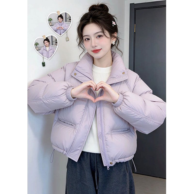 紫色小个子立领羽绒棉服女短款2026冬新款韩版加厚减龄面包服外套