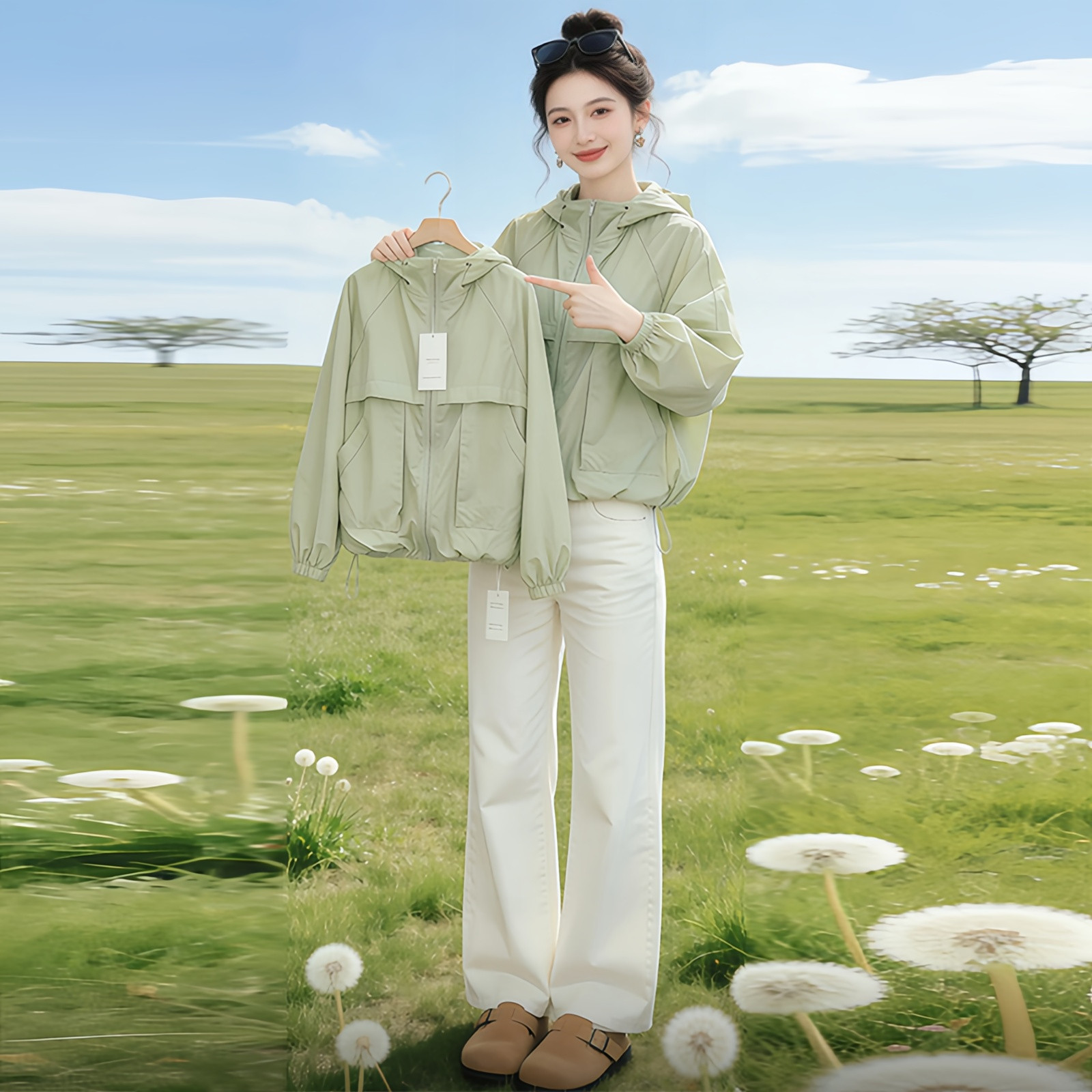 宽松舒适防晒衣女短款轻薄透气夏天外套防晒衫宽松连帽遮阳短外套