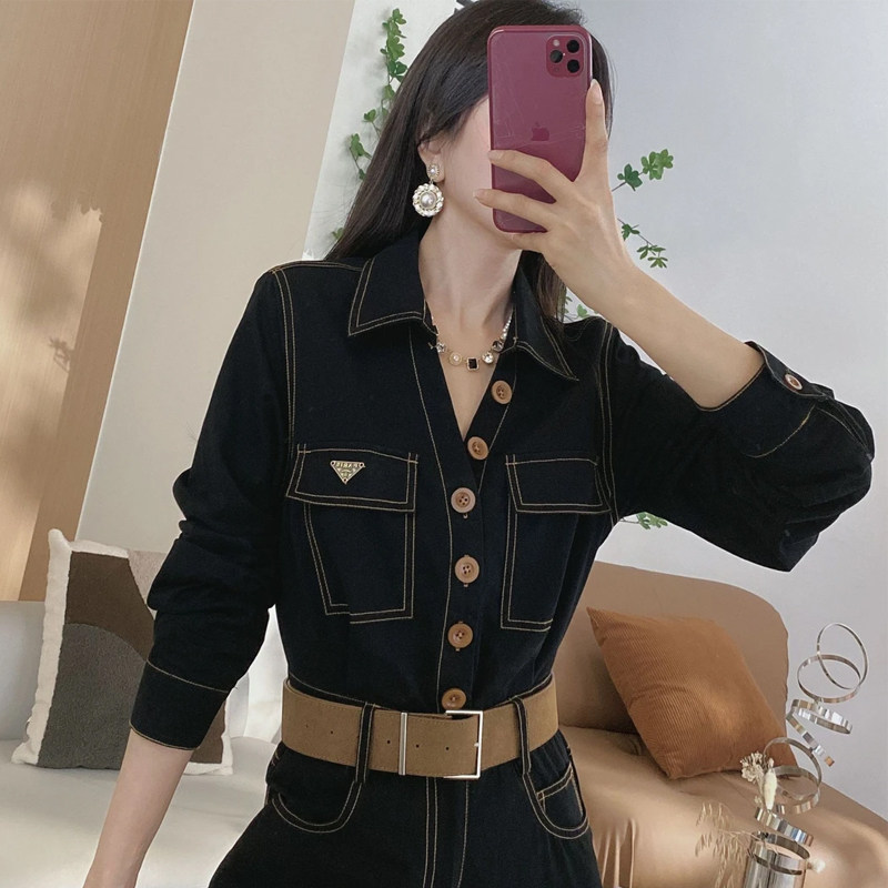 垂感工装牛仔连体裤套装女春秋新款收腰气质显瘦港风高级感连体衣