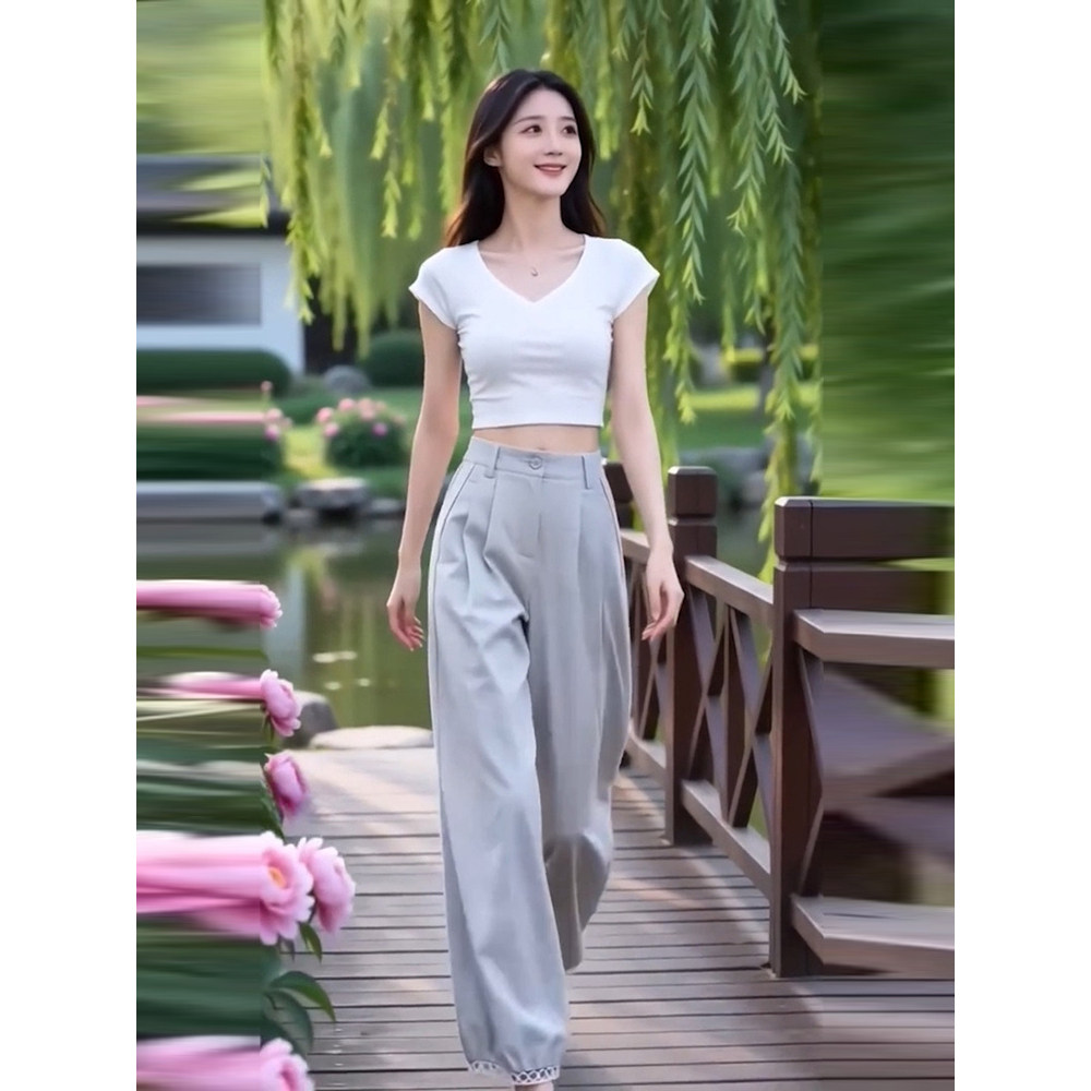 冰丝镂空花边灯笼裤女2026夏季薄款小个子高腰宽松九分休闲阔腿裤