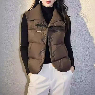 高级感咖色羽绒棉服马甲外套女