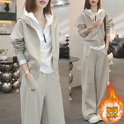 巨好看的冬装一整套穿搭2026新款加绒加厚连帽卫衣外套休闲裤套装