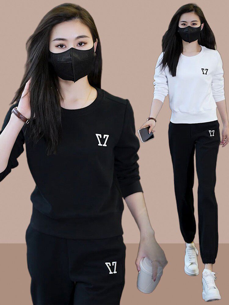 여성을위한 운동복 2024 봄 가을 새로운 스타일 캐주얼 패션 외국 스타일 유행 연령 감소 스웨트 셔츠 투피스 세트