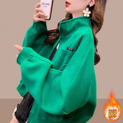 加绒加厚女士卫衣开衫外套