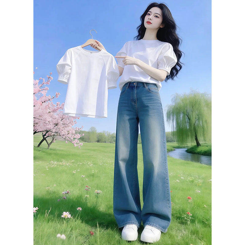 小众设计感气质白色灯笼袖t恤女装2026夏季新款宽松显瘦高级上衣