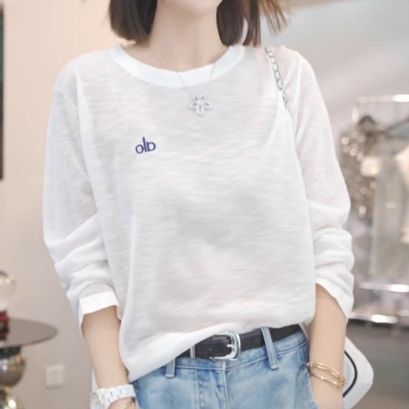 冰丝防晒衣女秋季薄款宽松简约字母印花长袖t恤洋气绝美罩衫上衣