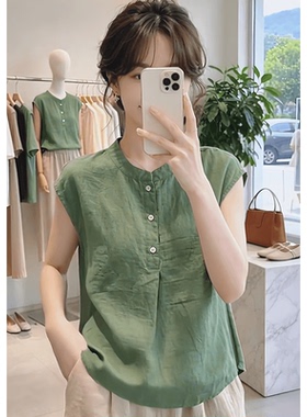 高级感超好看气质无袖绿色衬衫女装2026夏季新款休闲百搭通勤上衣