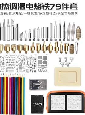 跨境79PCS DIY雕刻烙画笔套装 60W可调温电烙铁 电焊笔110V-220V