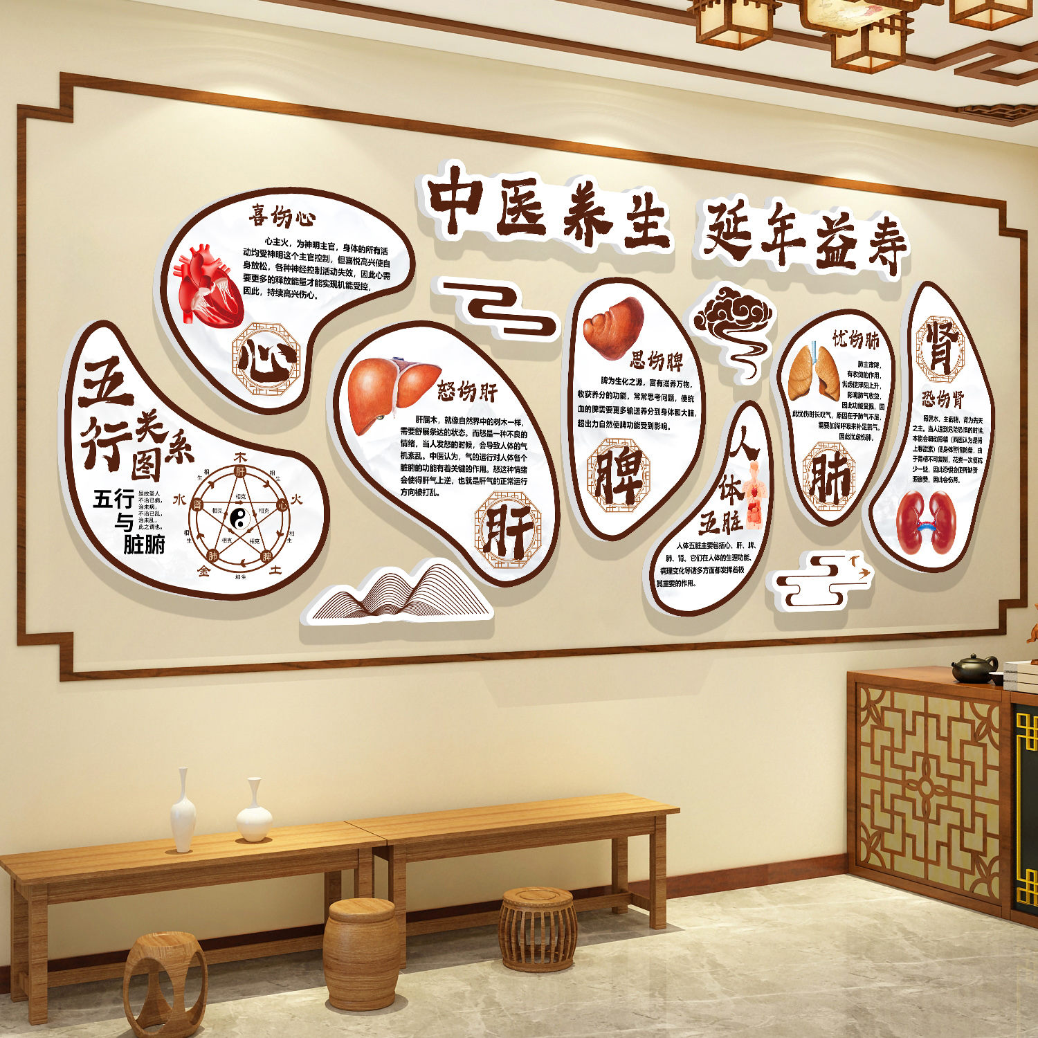 中医养生馆装饰画足疗店墙贴壁纸
