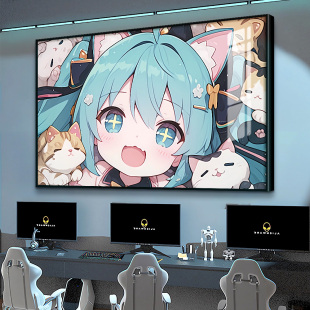 初音未来电竞房间装 动漫海报墙面贴纸画 饰布置改造酒店卧室二次元