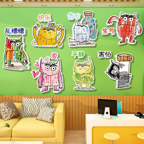 情绪小怪兽幼儿园图书角布置儿童阅读区文化画环创绘本馆墙面装饰