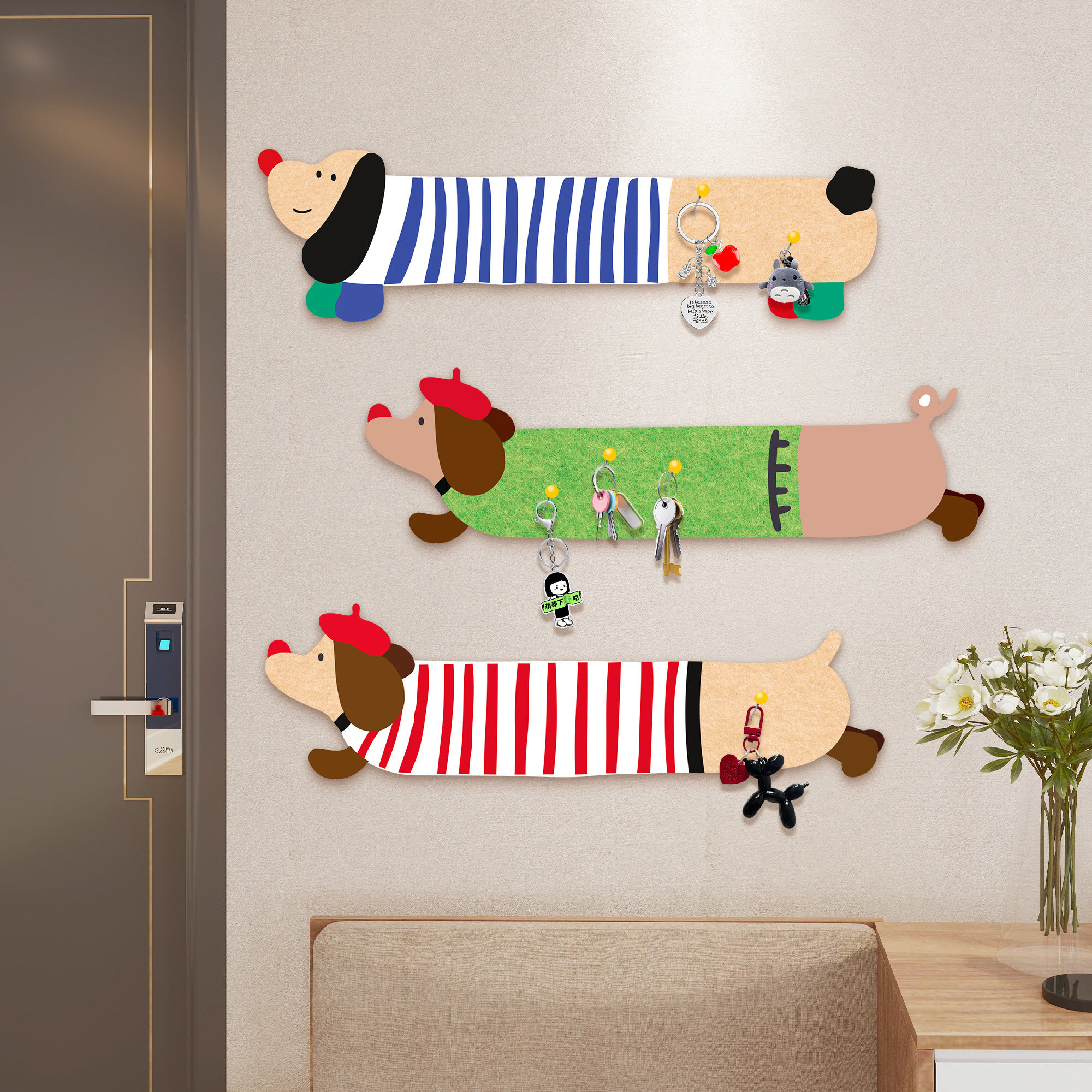 毛毡墙贴多巴胺腊肠狗儿童房墙面装饰画趣味软装门口钥匙收纳墙贴