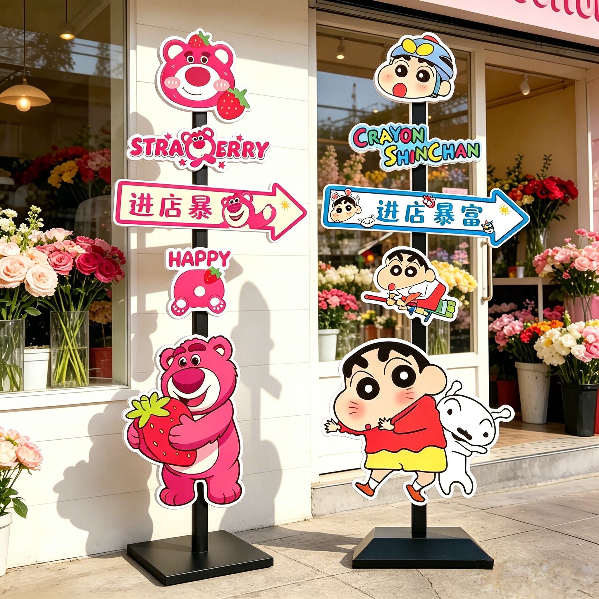 网红打卡路牌门店门口定制路标指示引路展示站牌创意拍照可移动立式户外广告kt牌蜡笔小新卡通氛围布置装饰