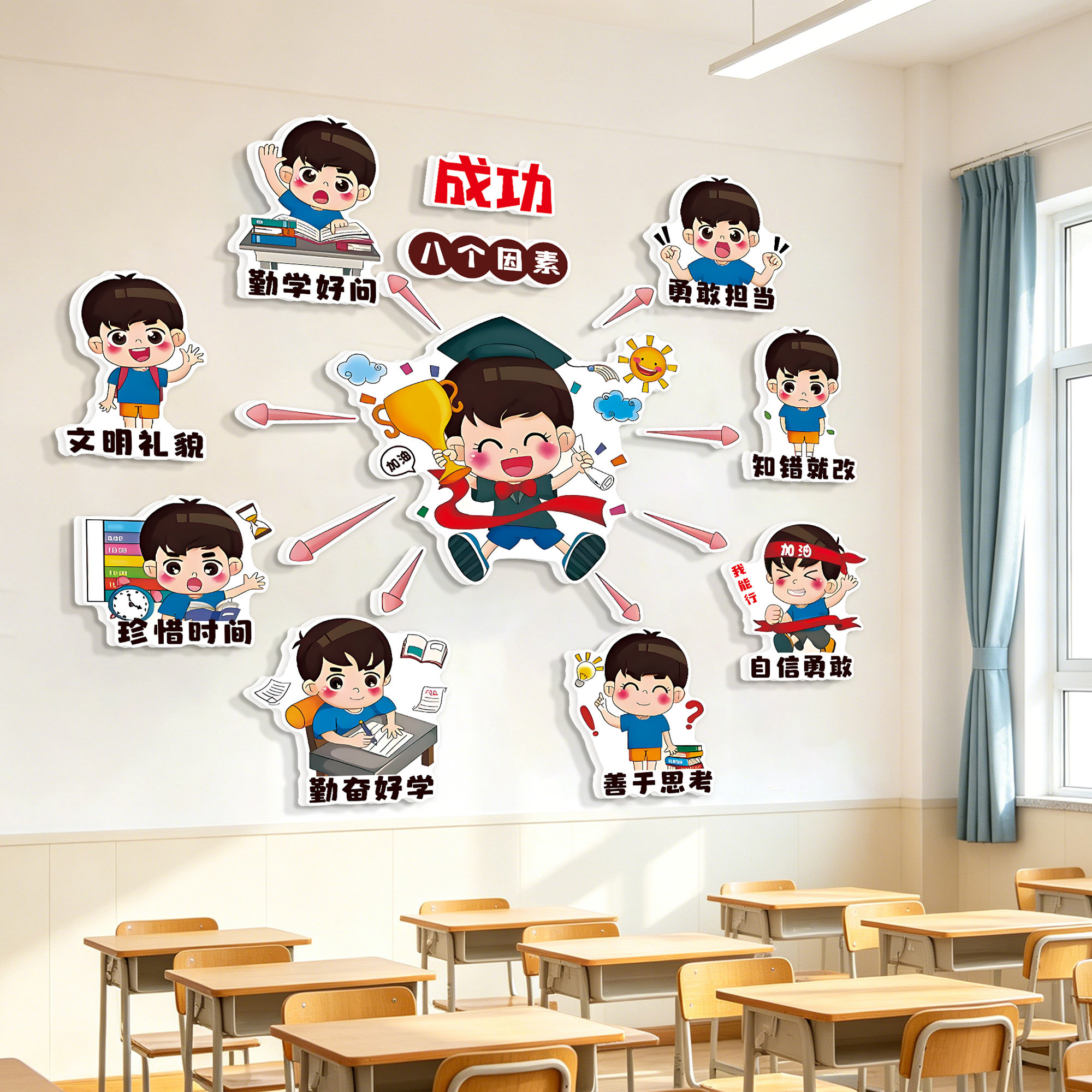小学班级文化墙壁贴纸学校教室布置创意励志学习墙面装饰标语墙贴