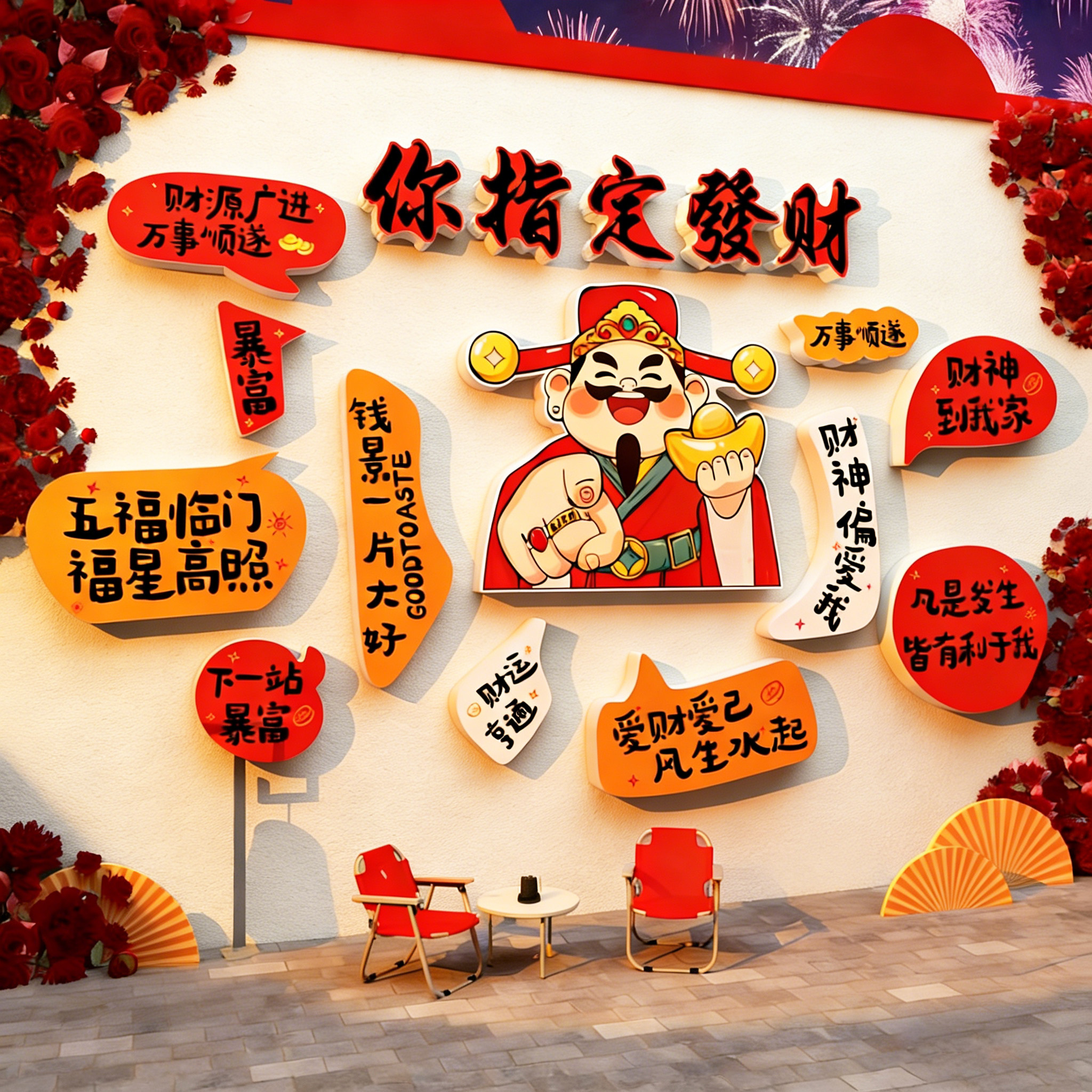 2026新年装饰财神爷挂画网红打卡墙拍照区氛围布置造景背景形象墙,家居饰品,文化墙贴,淘宝优惠券,粉丝福利购,淘宝优惠卷