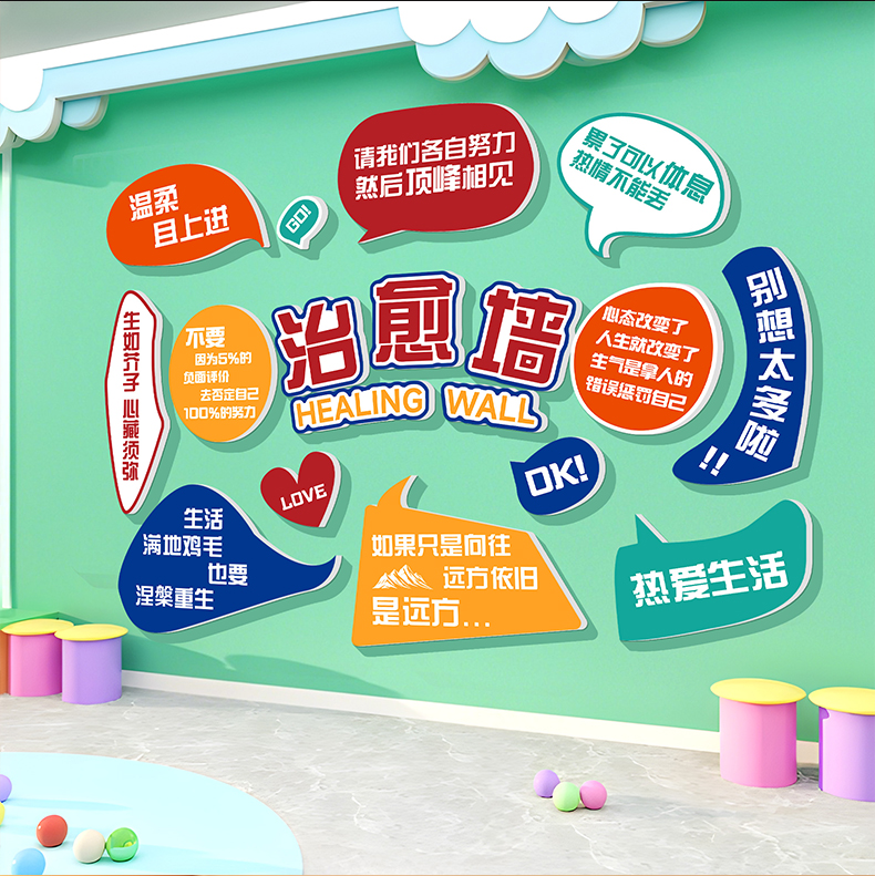 心理咨询室文化墙布置育辅导装饰画健康驿站灵疗愈情绪角管理贴纸