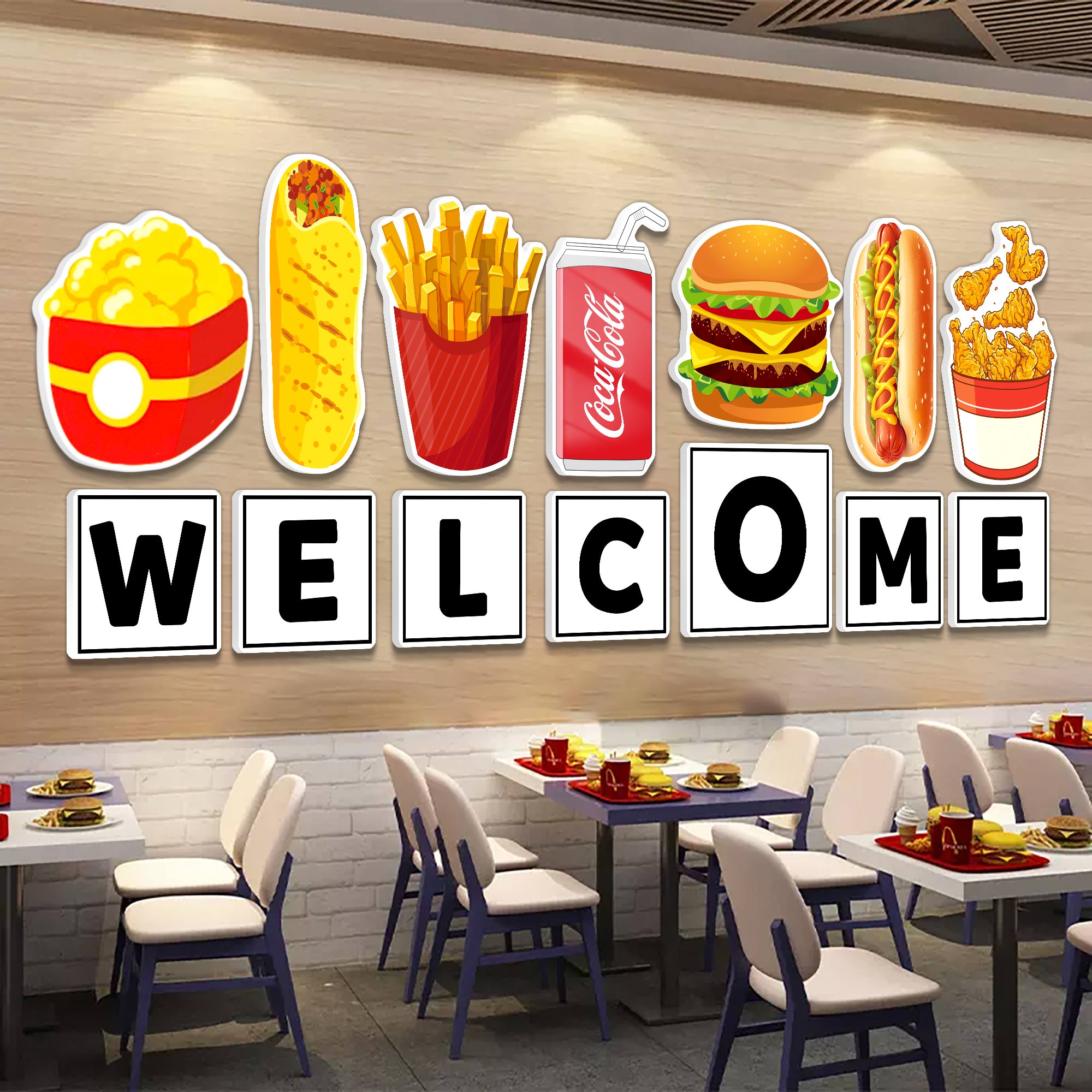 汉堡店墙面装饰挂壁画网红炸鸡薯条小吃餐饮店背景文化墙贴纸海报