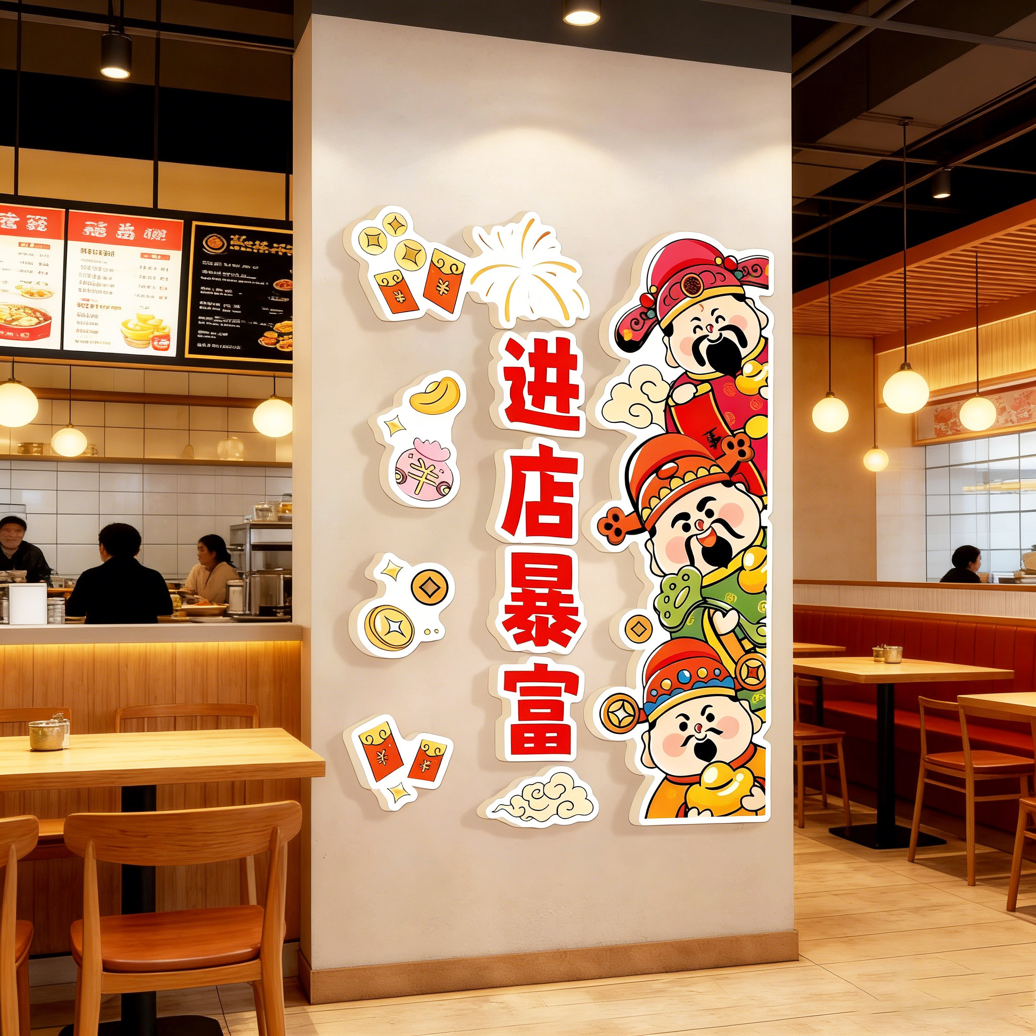 网红财神爷餐饮店墙面装饰墙贴画火锅烧烤店氛围布置形象背景墙贴,家居饰品,软装墙贴,淘宝优惠券,粉丝福利购,淘宝优惠卷