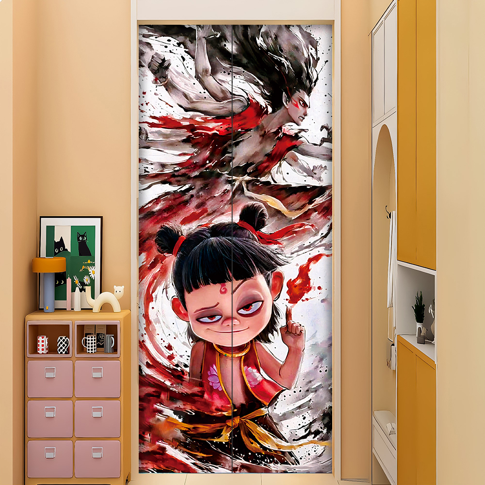 哪吒电梯门贴纸入户门口装饰贴画