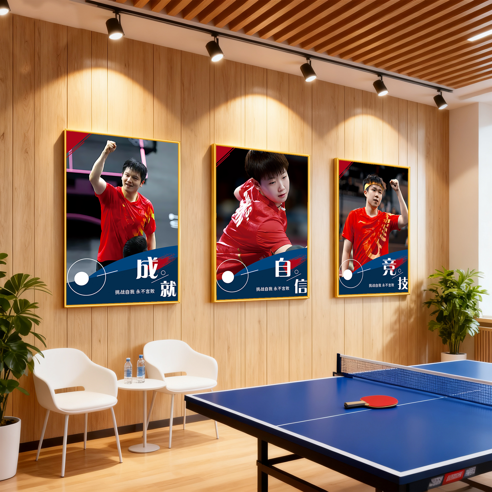 乒乓球馆运动员文化墙海报装饰画