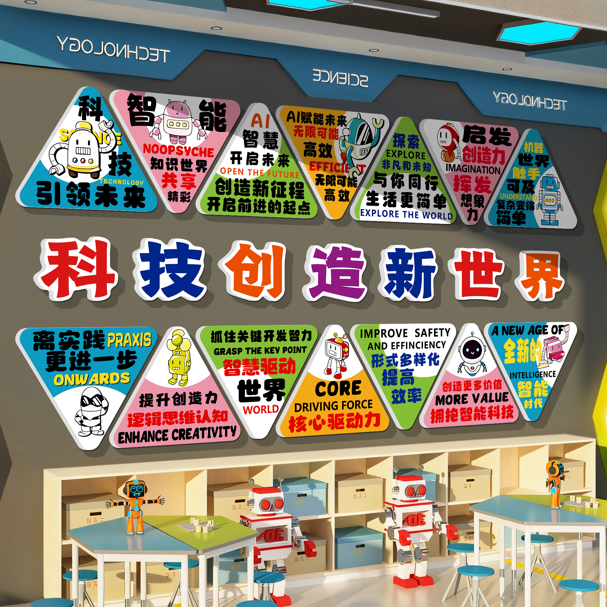 科技主题文化墙贴机器人教室布置