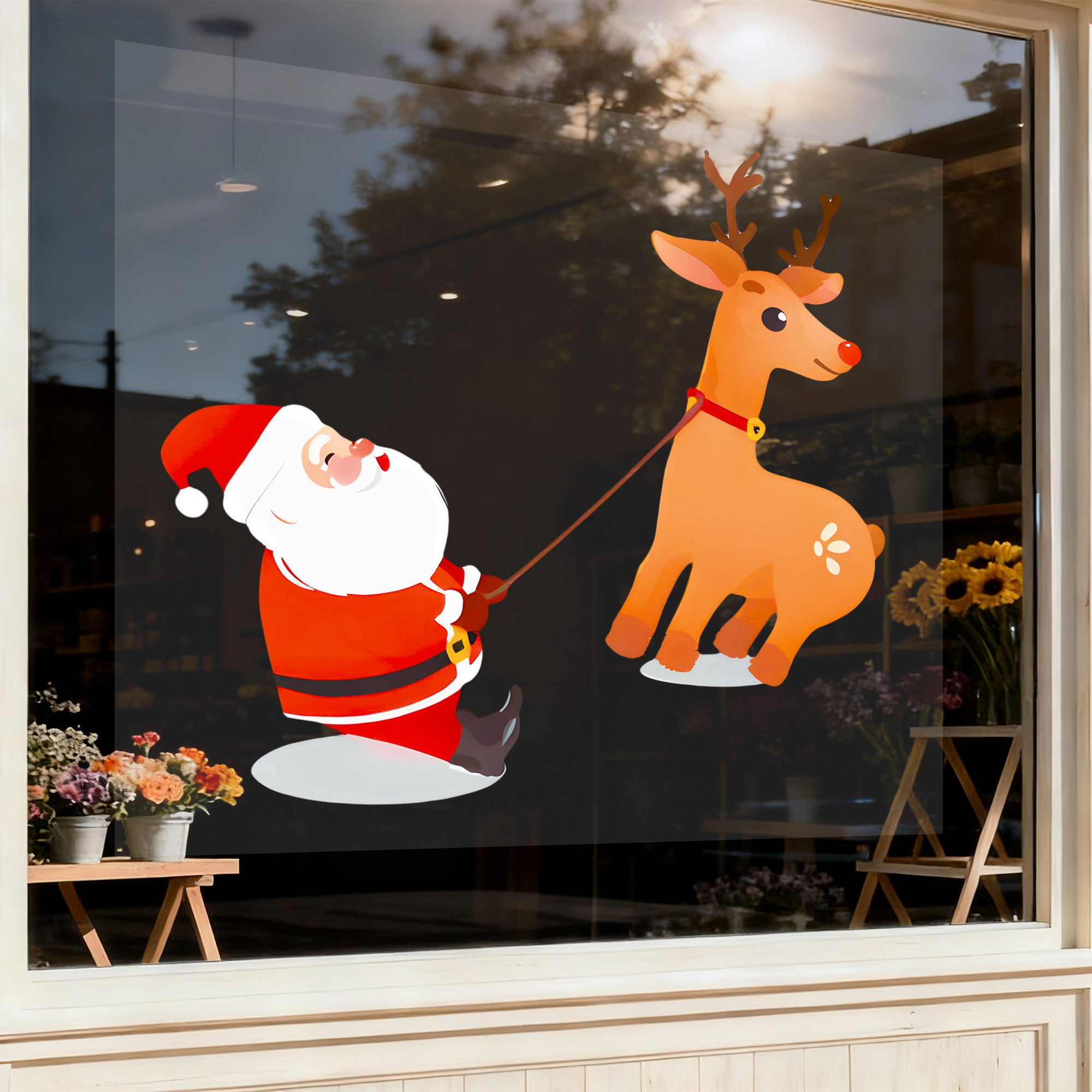 圣诞老人树静电贴橱窗贴玻璃门贴