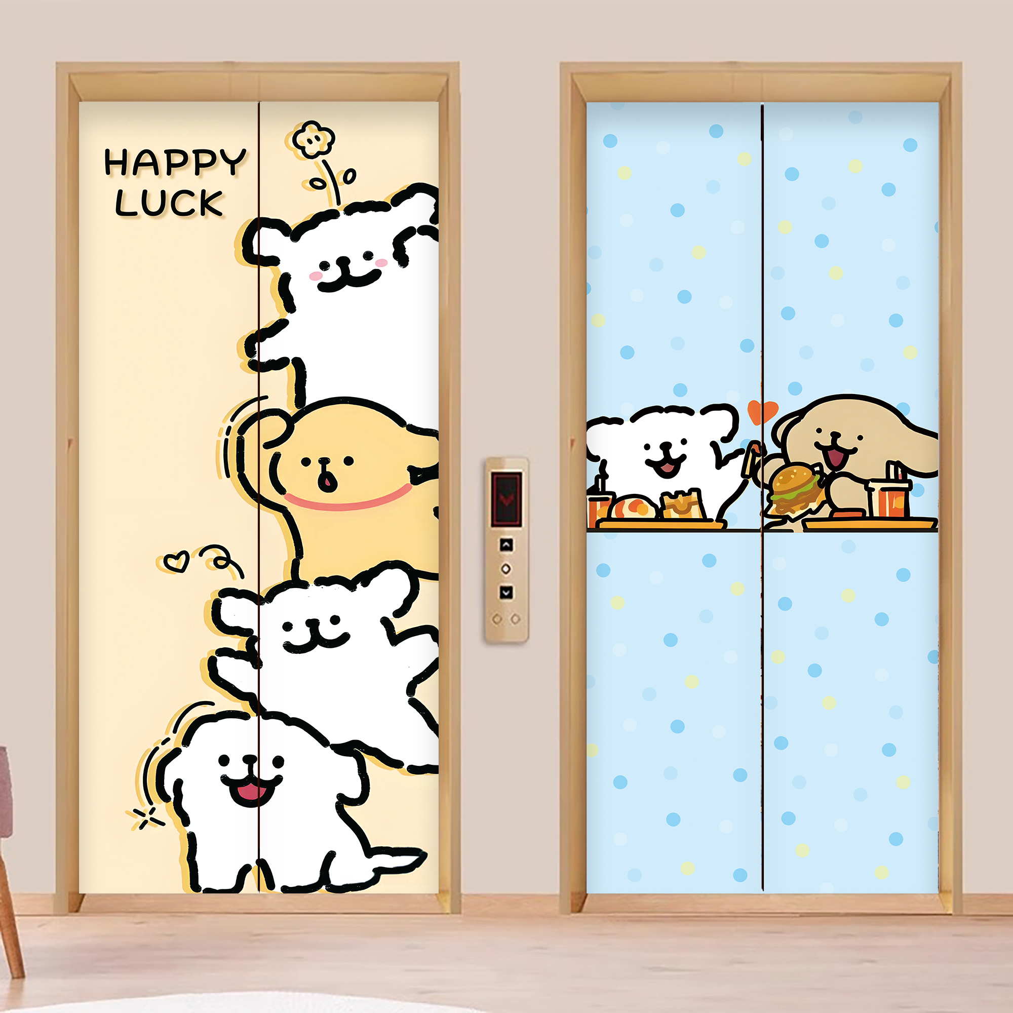 入户电梯门贴纸线条小狗装饰贴画