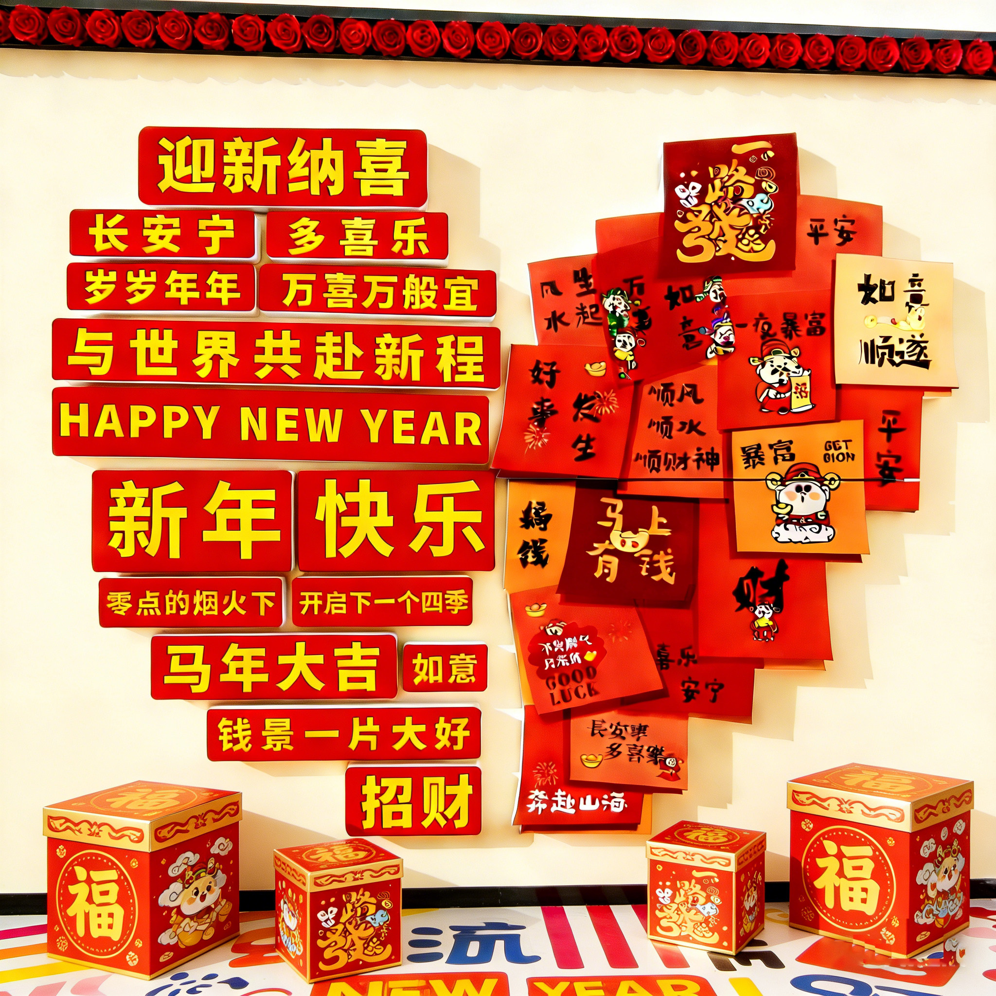 2026马新年装饰春节元旦网红打卡墙贴拍照区布置氛围民宿小院造景,家居饰品,文化墙贴,淘宝优惠券,粉丝福利购,淘宝优惠卷