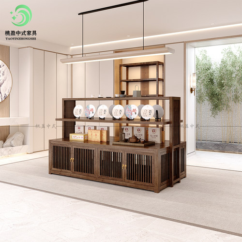 新中式展厅中岛柜茶叶茶具展示柜