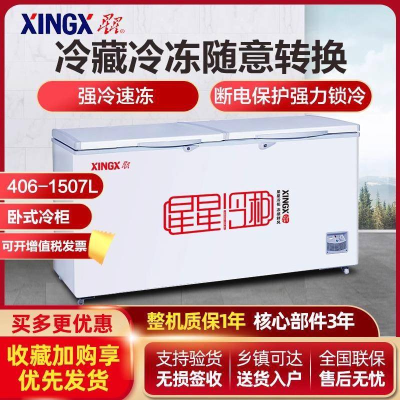 星星冷柜500/1000升大容量商用冷柜单温冷藏冷冻柜直冷卧式冰箱