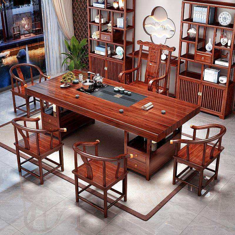 实木大板茶台茶桌椅组合办公室泡茶家用茶几茶桌一体一整套烧水壶