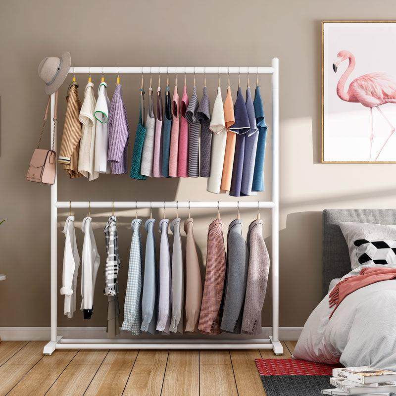 钢管衣柜双层衣架落地立式晾衣架卧室挂衣简易衣服收纳网红衣帽架