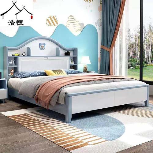 实木儿童床男孩1.5米小户型储物床1.2女孩卧室单人公主床现代简约