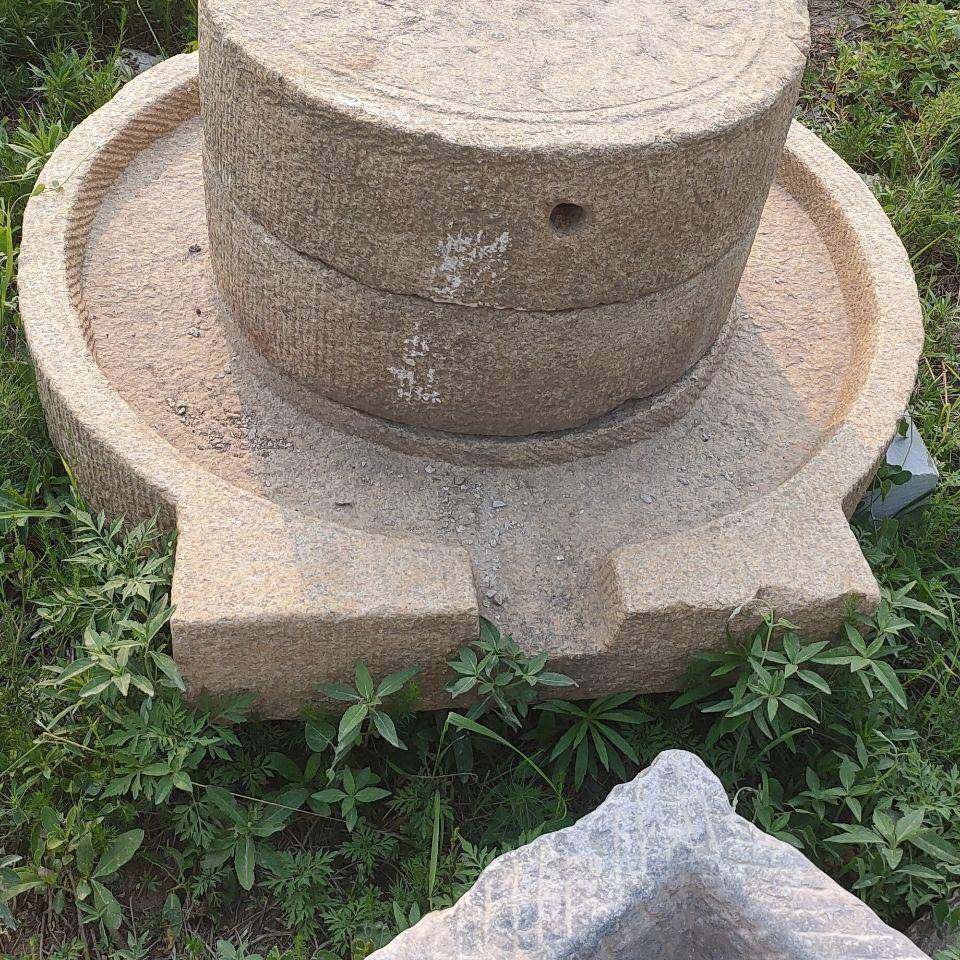 老式石磨老石头磨盘磨片整套青石农村老旧石器摆件手推石磨子特大
