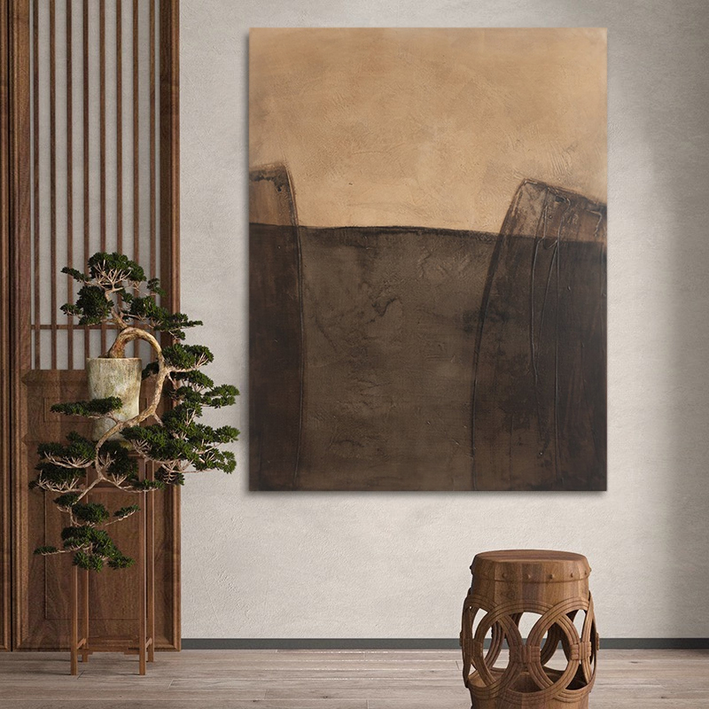 HW.ART手绘油画《泱卷》玄关侘寂风装饰画客厅抽象挂画简约手工画