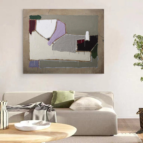 HW.paint|原创手绘《初衷》侘寂风油画客厅横版挂画装饰画肌理画