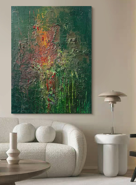 HW.ART原创油画《深林启明》侘寂风抽象绿色肌理客厅装饰手工画