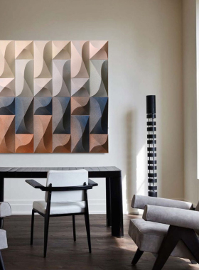 HW.ART原创手绘 |《走动的线条》木雕刻橙色沙岩装饰挂画客厅玄关