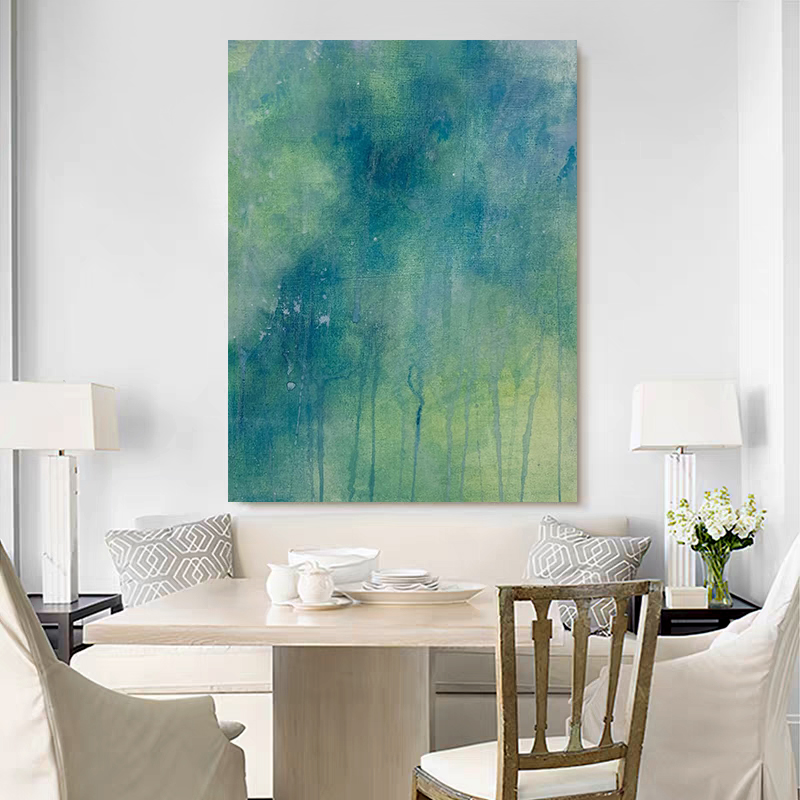 HW.ART原创手绘《翠意漫衍》侘寂风客厅装饰挂画玄关抽象艺术油画