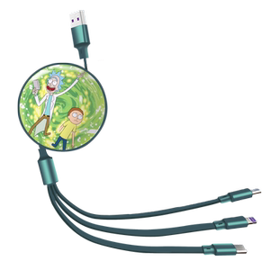 瑞克和莫蒂适用一拖三数据线快充苹果伸缩三合一充电线器typec车载多功能手机三头oppo便携vivoiqooneo5卡通