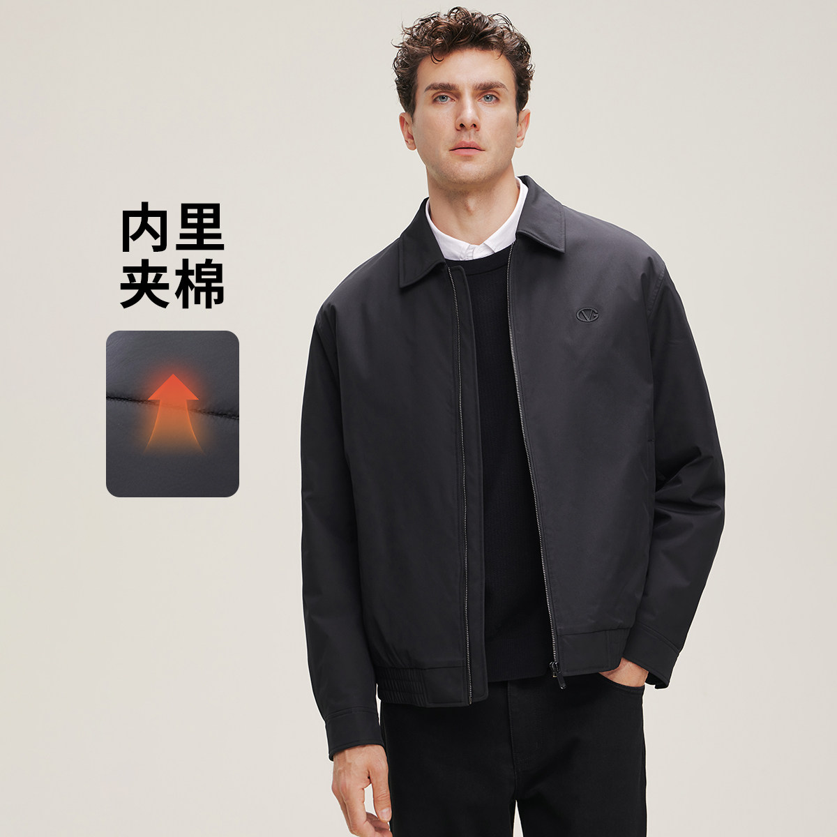 GIOVANNI VALENTINO秋冬季新款男士夹棉夹克休闲翻领保暖棉衣外套