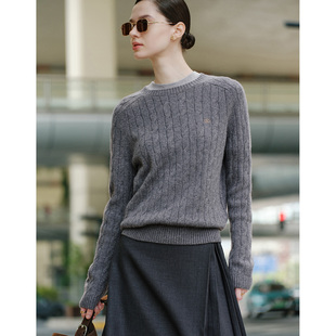 女士灰色休闲通勤毛衣 全羊毛圆领针织衫 GIOVANNI VALENTINO秋冬季