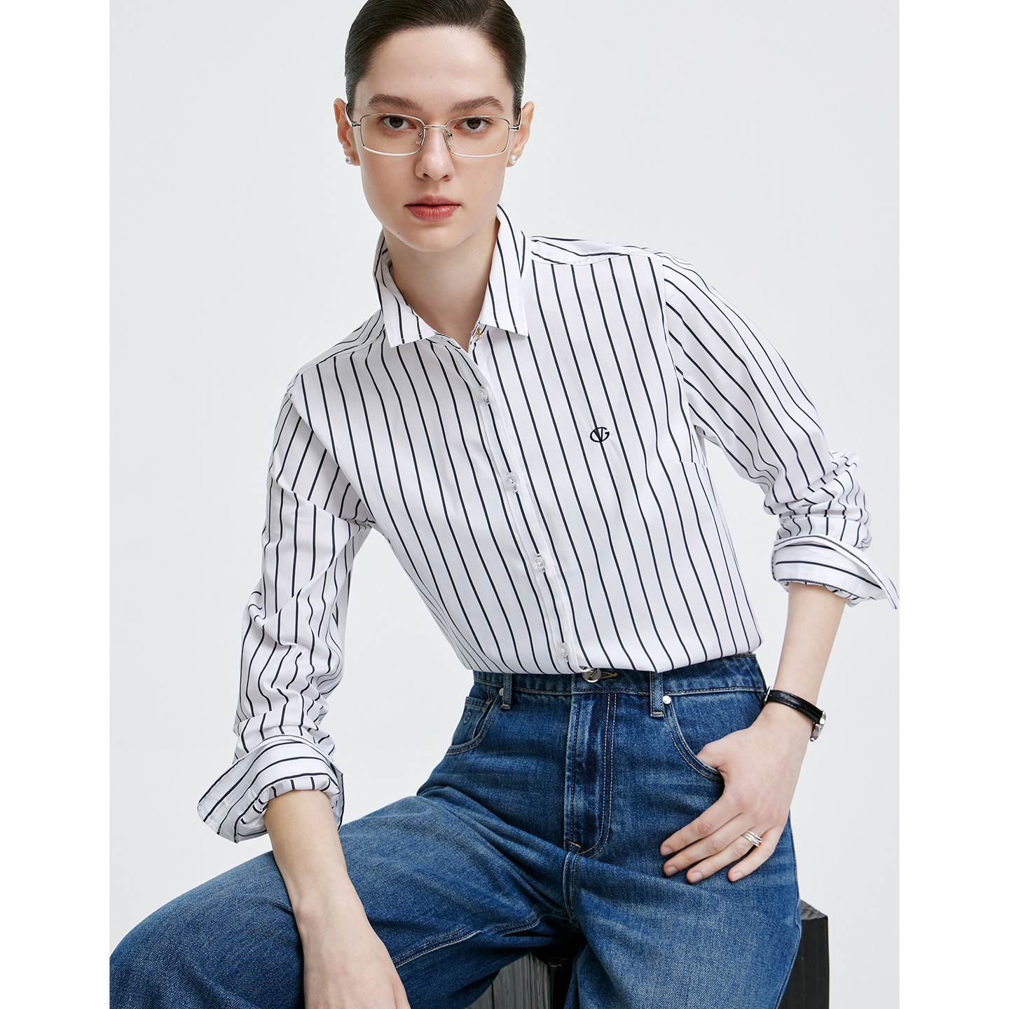 卓凡尼·华伦天奴条纹长袖衬衫