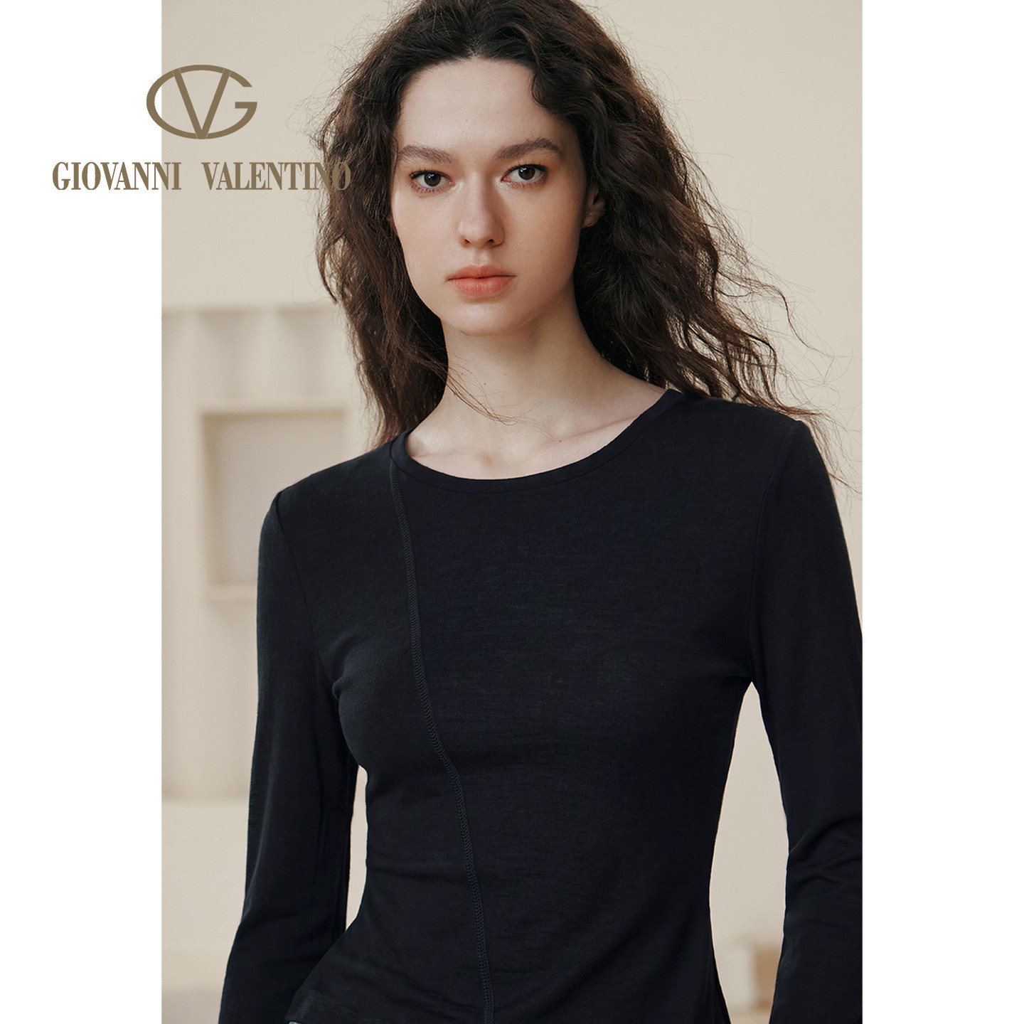 GIOVANNI VALENTINO秋冬季女士羊毛衫长袖T恤圆领内搭修身针织衫