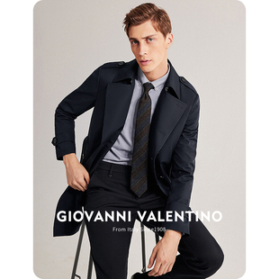 英伦风休闲翻领大衣 GIOVANNI VALENTINO男士 风衣外套中长款 春季