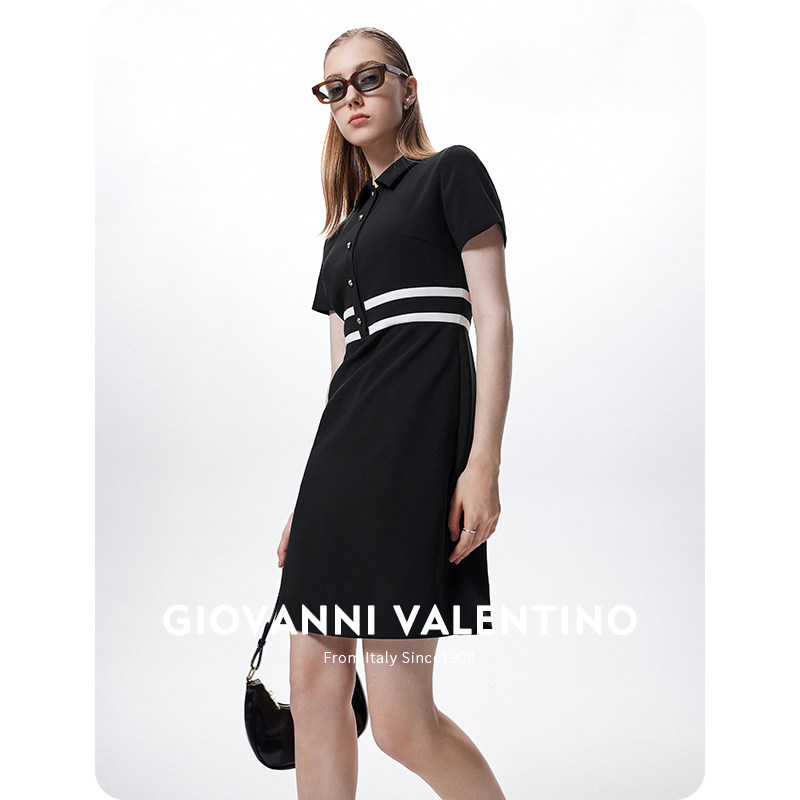 GIOVANNI VALENTINO短袖连衣裙女2025夏季新款高腰修身条纹Polo裙,女装/女士精品,连衣裙,淘宝优惠券,粉丝福利购,淘宝优惠卷