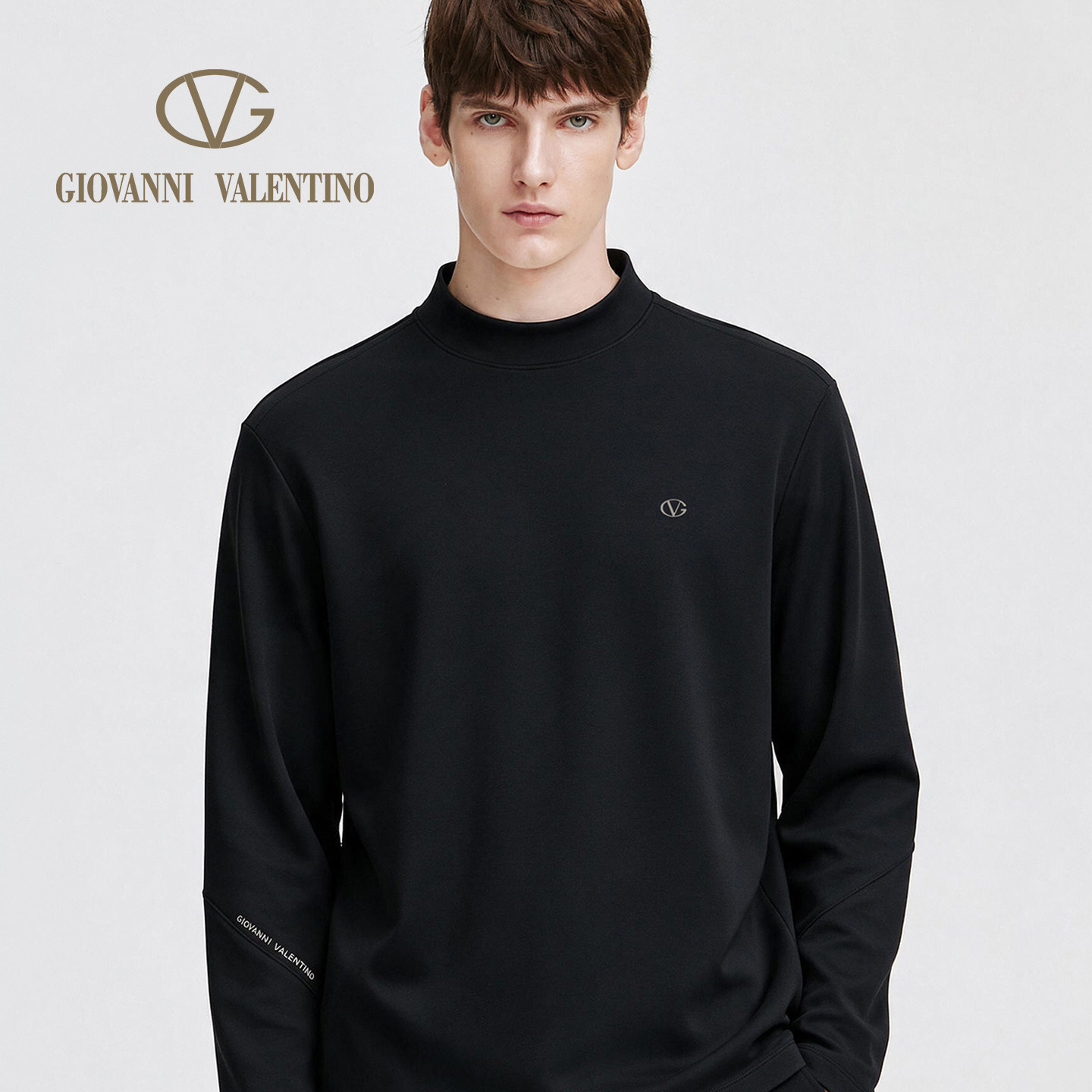 GIOVANNI VALENTINO秋冬季男士长袖半高圆领T恤休闲简约宽松上衣