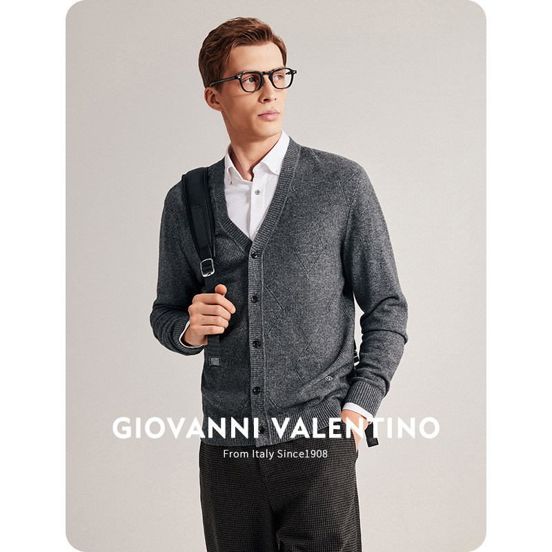 GIOVANNI VALENTINO春季新款男士V领针织开衫外套