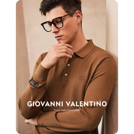 GIOVANNI VALENTINO高端翻领针织POLO衫男2024秋冬季新款长袖毛衣