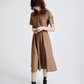 GIOVANNI 通勤风A字裙 薄款 VALENTINO休闲收腰翻领短袖 连衣裙夏季